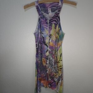 S-Twelve Y2K Medium Multi Colored Floral TankDress With Imbellished Rhinestones